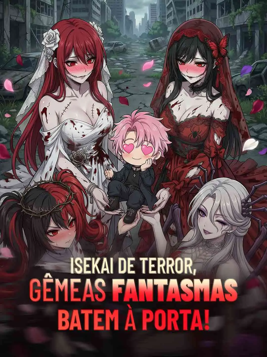 Capa da minissérie Isekai de terror, gêmeas fantasmas batem à porta